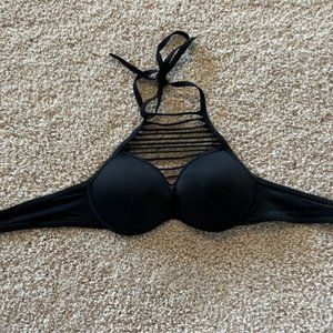 Victoria's Secret Black Strappy Push Up Halter Bikini Top with Cut outs and slit